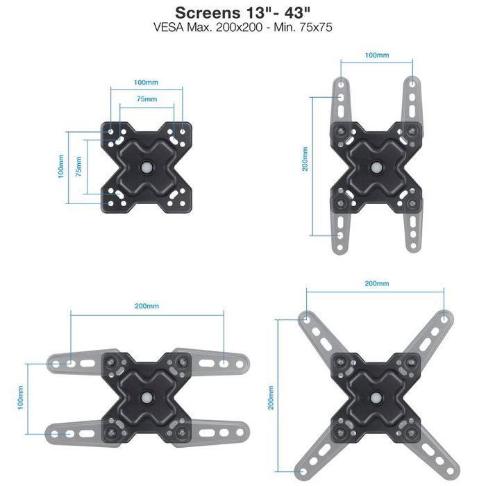 Tooq Soporte de Pared Articulado LP1344TN-B para Pantallas 13-43 pulgadas